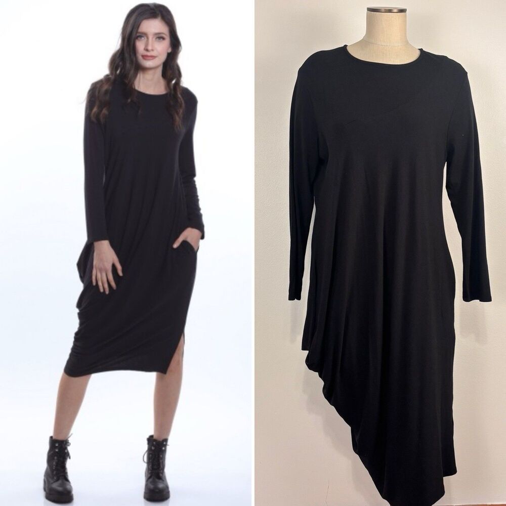 Chalet et Ceci Womens Womens L Black Asymmetrical Juliette Bamboo Cotton Dress